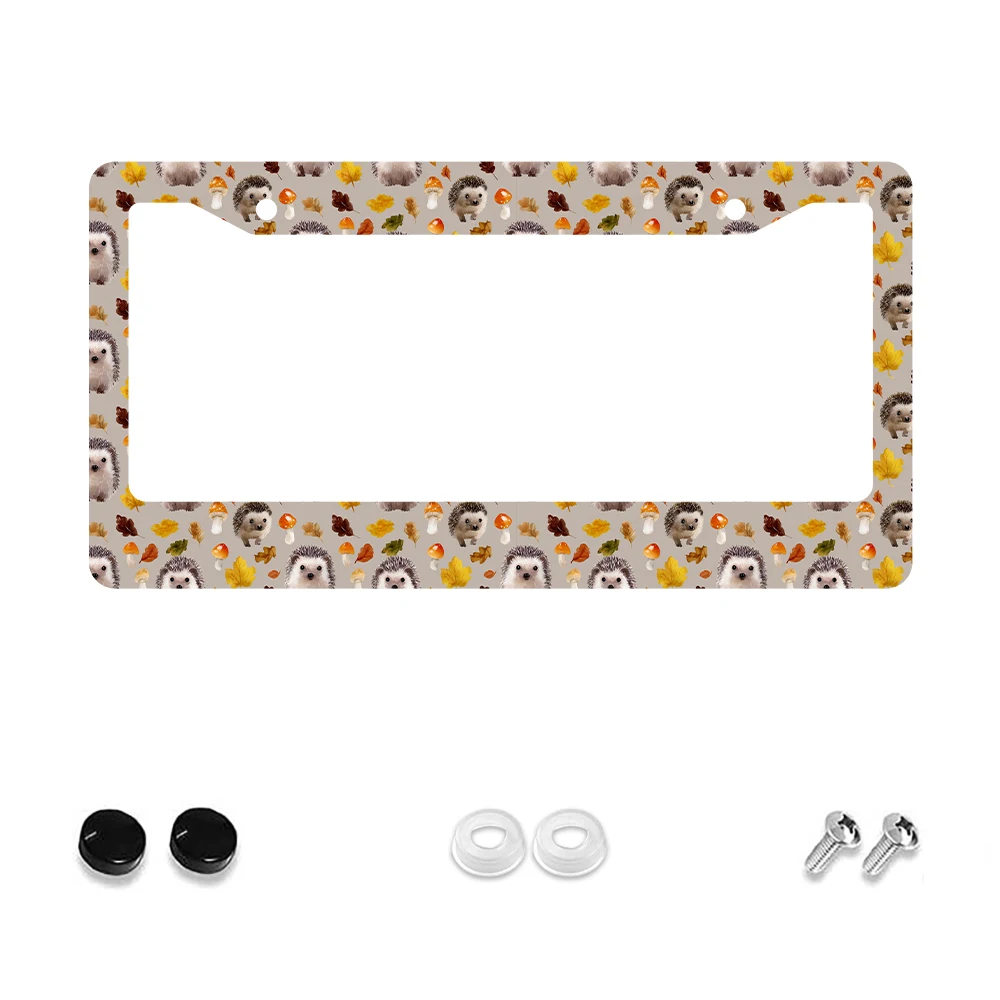 

1 шт., коричневый ежик, грибной узор, 2 отверстия, рамка номерного знака, алюминиевый материал, 12x6 дюймов, с набором винтов, забавное украшение автомобиля