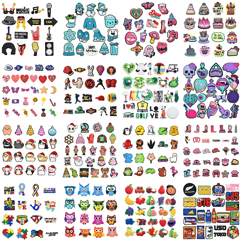 

MINISO Hot Toys Rock Roll Golf Fruit And Cake Shoes Charm Decorations Cute PVC Decorations Detachable Waterproof For Party Gifts