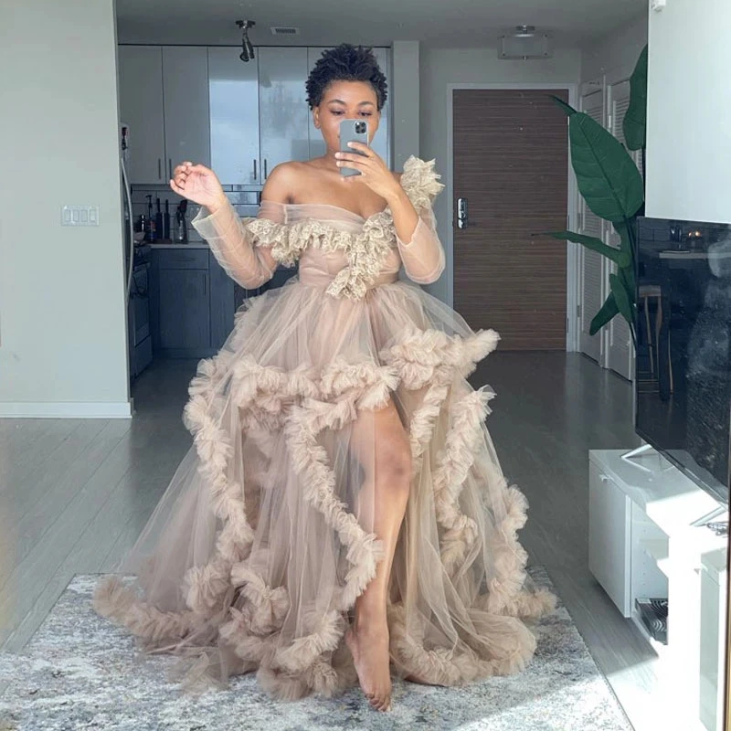 

Puffy Pregnant Women Photo Shoot Robes Ruffles Tulle Maternity Robe Women Dress Baby Shower Gowns Photography Custom Made