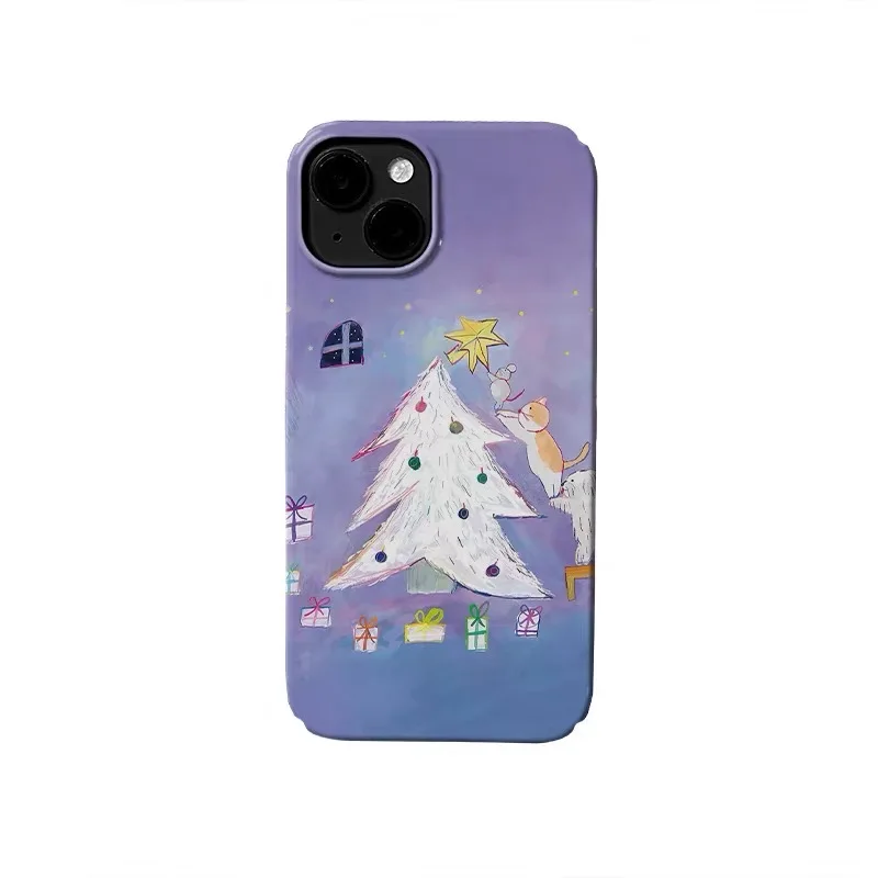 

Ins Korean Purple Christmas Cat Case for IPHONE 17 16 ProMax 15 14 Plus 13 12 MINI 11 PRO 16Plus XR XS MAX Acrylic Phone Cover