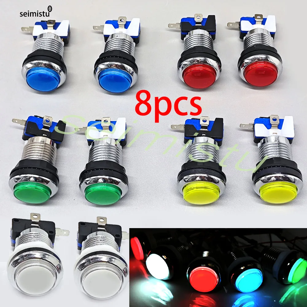 33mm Arcade Button Push LED Light 12V Silver Plated Button For Arcade Game Video Claw Swing Machine Pinball DIY Parts