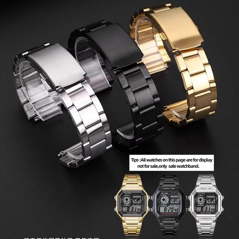 Cinturino in acciaio massiccio da 18 mm per Casio GSHOCK AE1200/AE1300/AE1500 A158/168/F91 Cinturino in acciaio inossidabile ae1200 Catena per orologi da uomo