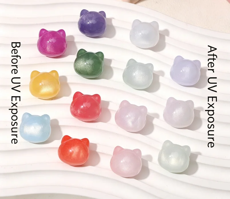 1-7Pcs 15x16mm UV Photochromic White Resin Cute Cat Head Shape Beads For DIY Jewelry Making Bracelet Necklace Earrings Keychain - view 2