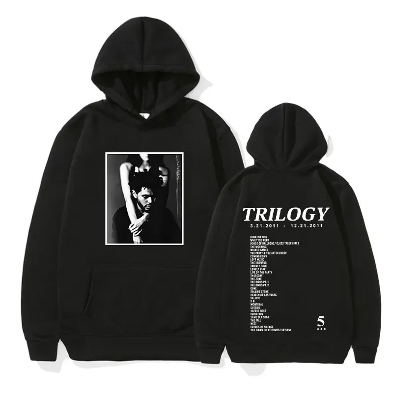 سويت شيرت كبير بقلنسوة مع ألبوم موسيقى The Weeknd Trilogy للرجال مطبوع عليه الهيب هوب سترة عصرية للجنسين ملابس غير رسمية