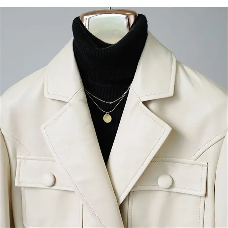 Primavera outono curto blazer de couro casaco feminino 2025 nova moda solta jaqueta de couro do plutônio cor pura preto branco outerwear feminino
