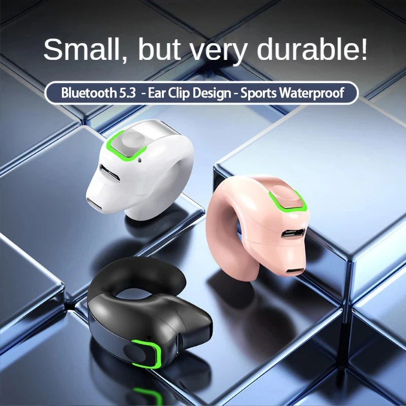 Wireless Ear Clip Earbuds Bone Conduction Headphone Bluetooth 5.3 Waterproof Sport Running Earring Earphones Headset with Mic