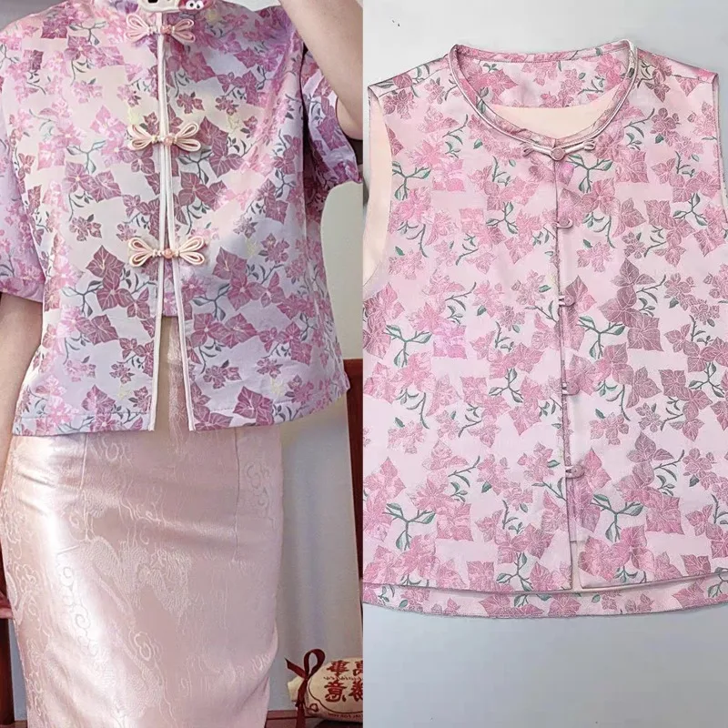 

Жаккардовая парчовая ткань династии Сун, вышивка Bougainvillea, новый жилет и блузка Hanfu в китайском стиле, экологически чистый материал