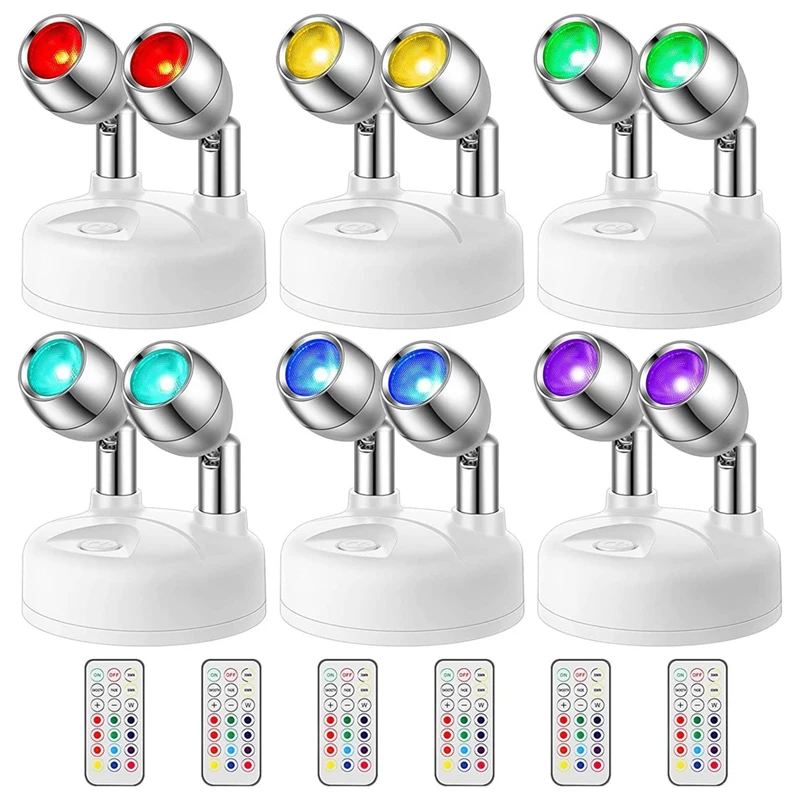 

6Pcs 13 Color Uplighting Indoor Dual Head Wireless LED Spotlight RGB LED Accent Lights With Remote A