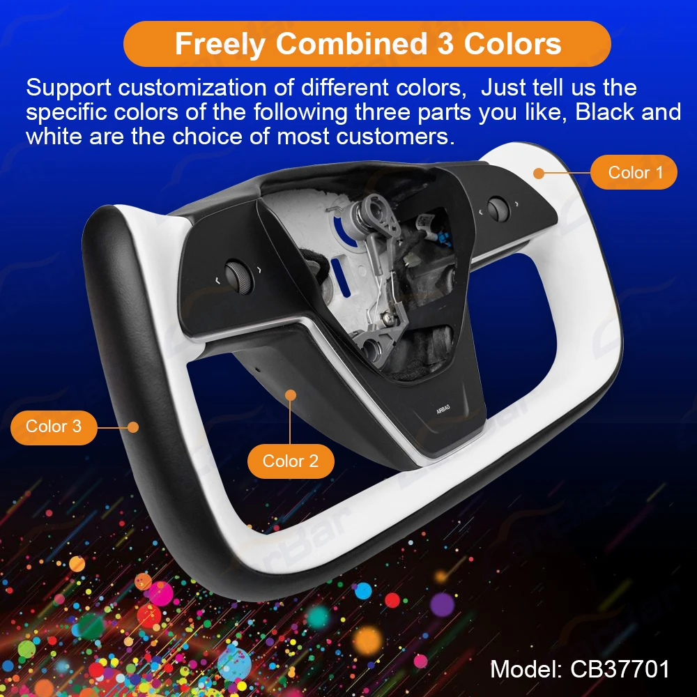 Carbar New  377mm Yoke Steering Wheel 3.0 For Tesla Model 3 Model Y Racing Car Handle with Heating Support  Customize Colors