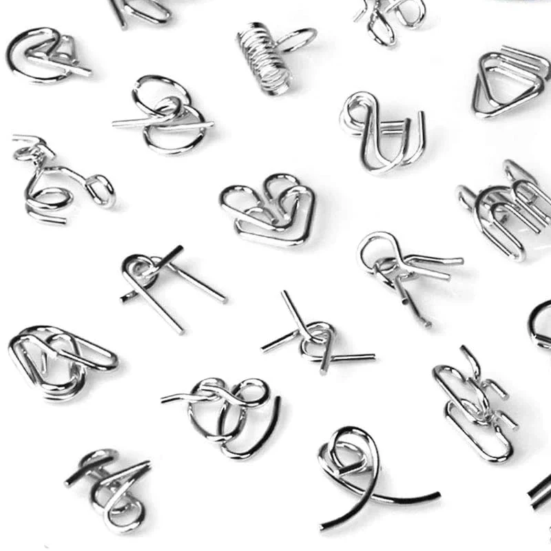 8PCS Intelligent Metal Brain Unlocking Ring Buckle Montessori Wire linked Puzzle Set Teaser IQ Game Casse Tete Toy for Kid Adult