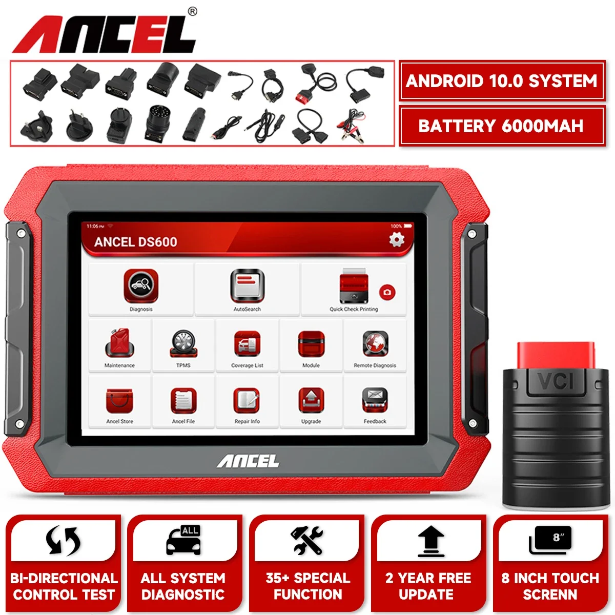 2024 ANCEL DS600 OBD2 Scanner Professional All System Diagnostic Tools TPMS IMMO D.P.F Oil Reset Service OBD2 Automotive Scanner