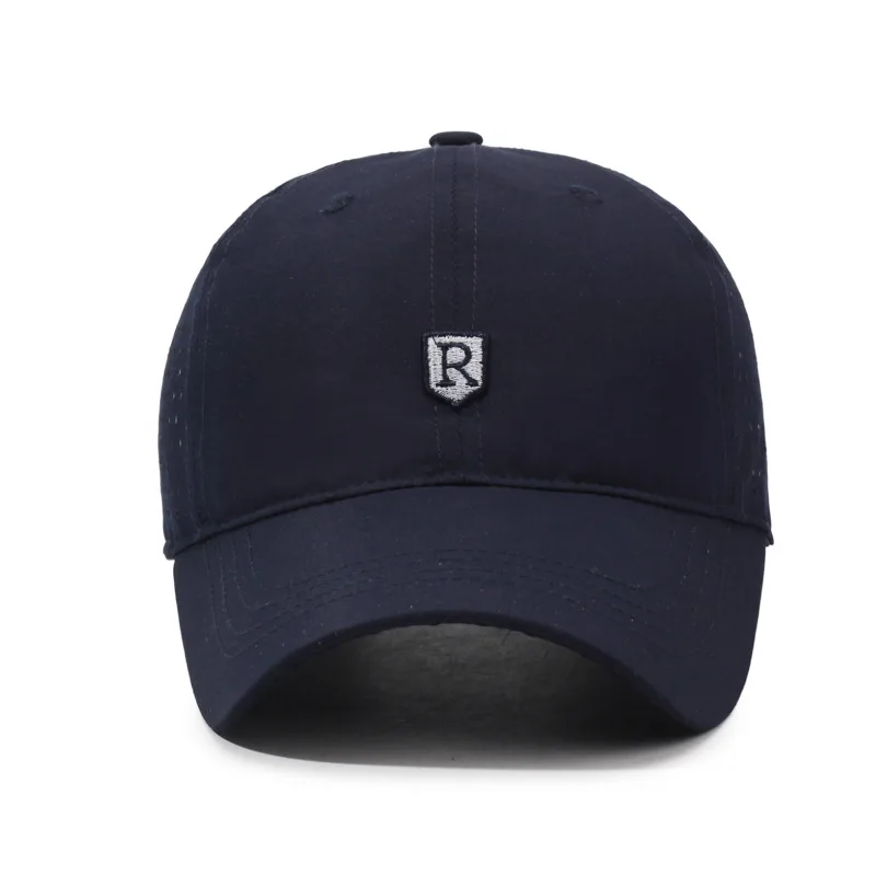 Quick-dry Baseball Cap for Men, R Logo, Perforated Mesh, Breathable, Duckbill Cap, Summer, Simple Outdoor Sun Protection Hat