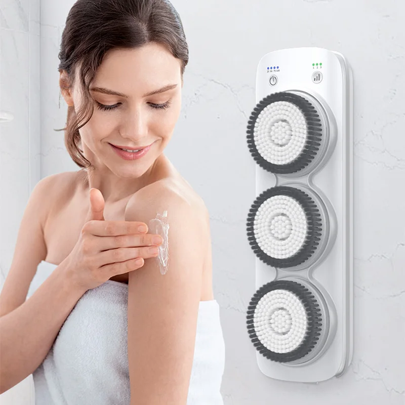 #Electric Body Brush Back Scrubber, Wall-Mounted Body Brush with Soft Bristles, Rechargable Body Shower Brush for Cleansing
