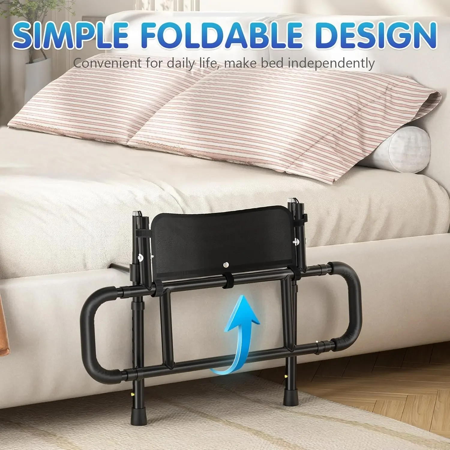 Bed Rails for Elderly Adults Safety - Adjustable Heights& Extendable Bed Side Rail, Foldable Bed Assist Bar, Heavy Duty