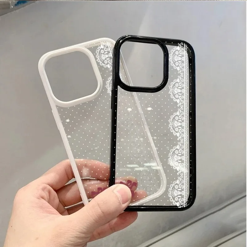 

Cute Cherry Bow White Lace Polka Dot Phone Case For iPhone 16 17 15 14 Plus 13 12 11 Pro Max 17 Air Clear Phone Cover