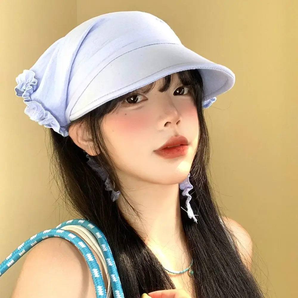 

Cotton Duckbill Turban Hat UV Protection Ruffled Edge Headscarf Baseball Cap Korean Style Versatile Popular Baseball Hat Summer