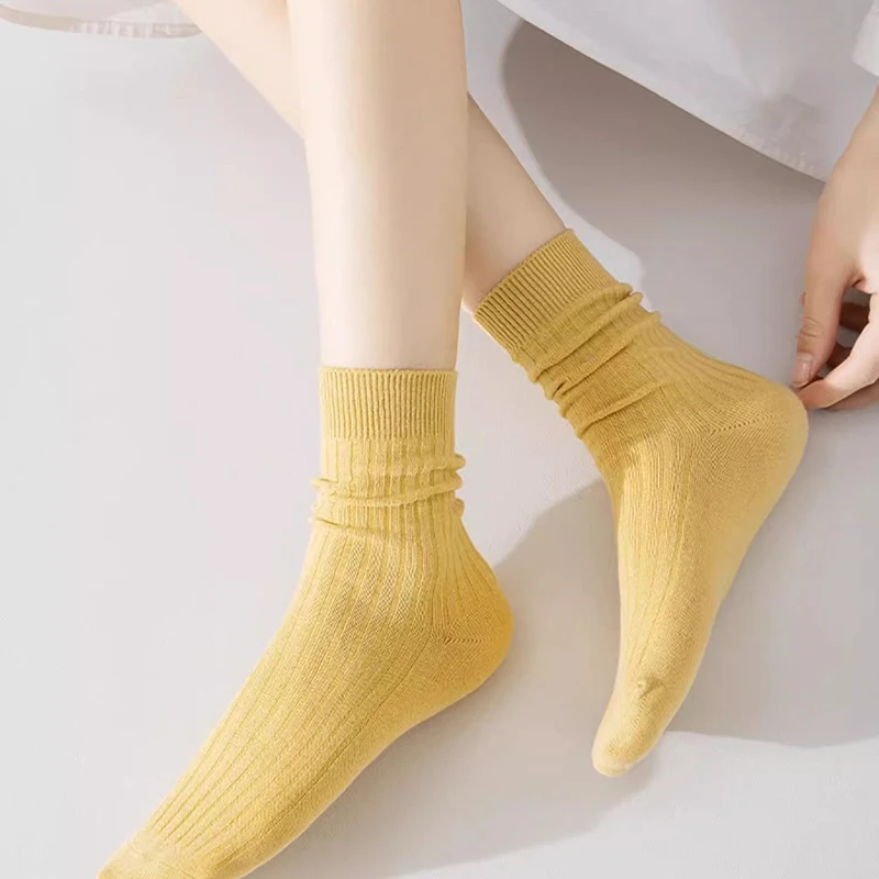 1 пара осенне-зимних женских хлопковых носков в вертикальную полоску, мягкие удобные впитывающие пот дышащие всесезонные повседневные носки