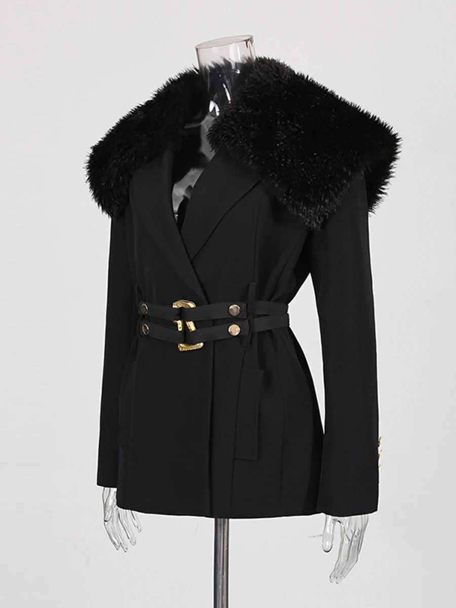 CHICEVER 블랙 스플 라이스 새시 자켓 여성 옷깃 긴 소매 느슨한 streetwear 여성 자켓 가을 패션 새로운 스타일 의류