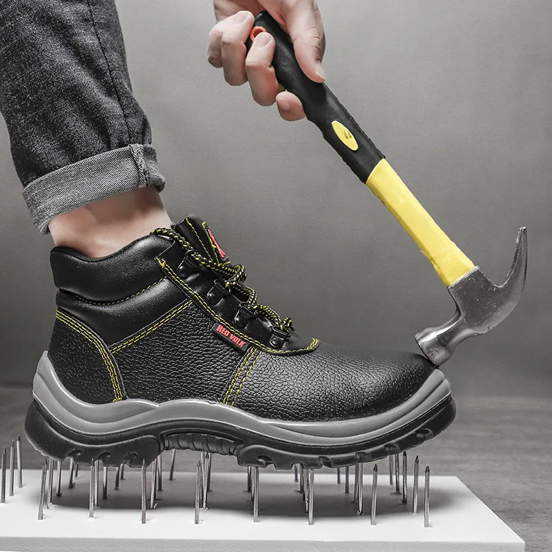 

Black High Top Safety Shoes Men Protective Shoes Anti-Smash Puncture Proof Men's Steel Toe Shoes Comfy Indestructible Shoes Man