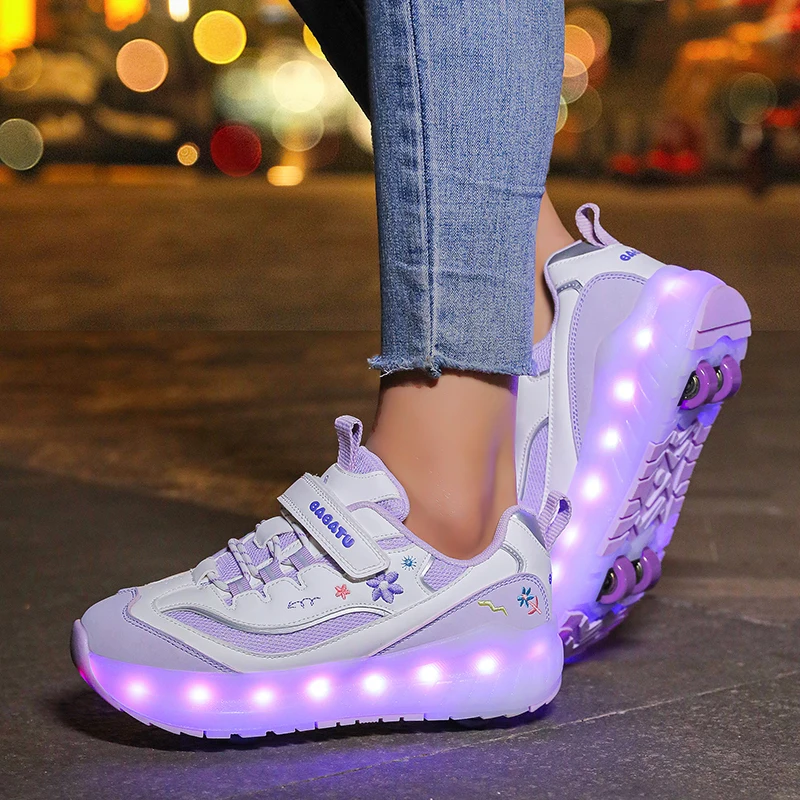 

Skates Sneakers Dual-purpose Skating Shoes New Style Girls Four-Wheel Roller Skates Shoes Breathable Children's Roller Shoes
