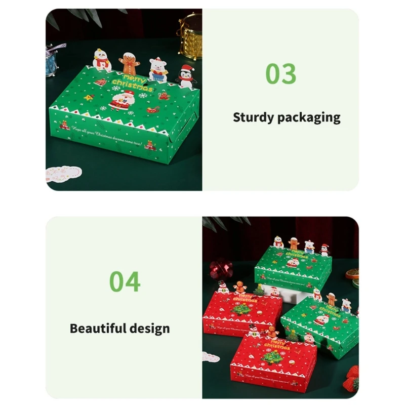 Pack Of 24 Christmas 3D Cookie Boxes Festival Treat Gift Paper Case Decorative Biscuits Packaging Box Treat Holders Dropship