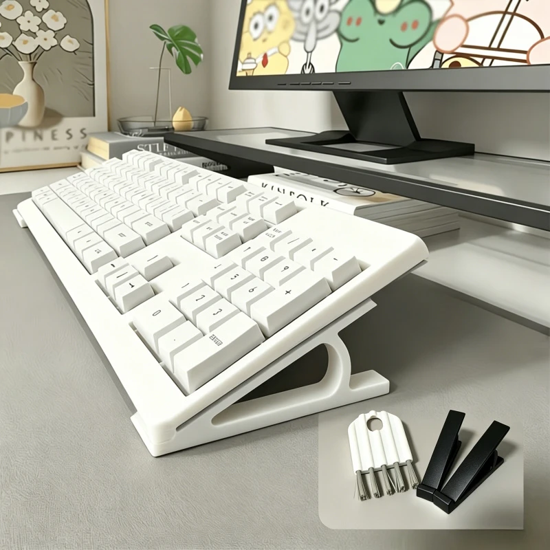 

Keyboard accessories set (2 keyboard brackets + a keyboard cleaning brush), keyboard elevation frame, home office desktop, inclined support frame, universal typing elevation bracket, storage and finishing, ergonomic keyboard elevation frame