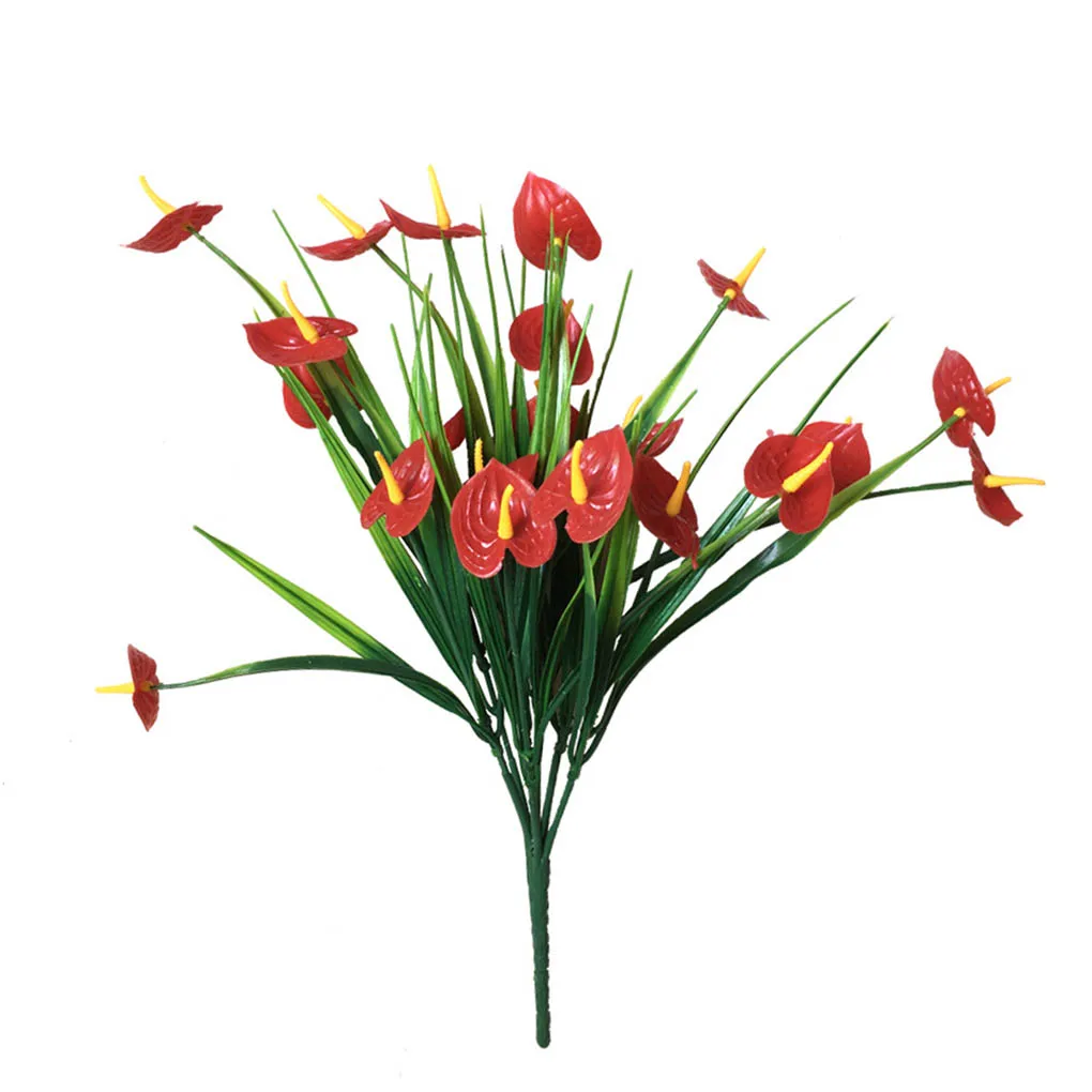 7-branch Anthurium Flower with Leaves Home Hotel Table Centerpiece Floral Decor Plastic Fake Flower