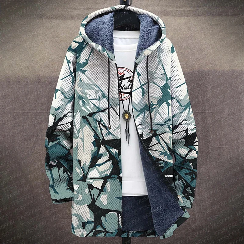 

Hippie Colorful Graffiti Vintage Graphic Retro Pattern 3DPrint Thick Fleece Plus Hooded Overcoat Winter Casual Zipper Jacket A4