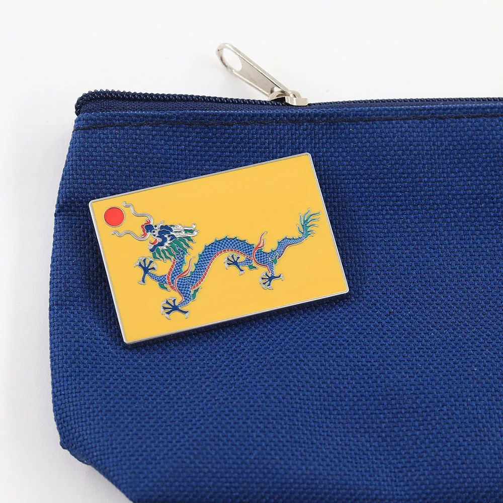 Vintage-Flaggen-Anstecknadeln der Qing-Dynastie, chinesische Drachenflaggen-Broschen, gelb-rote Sonne, kaiserliches Emblem, Abzeichen, Rucksack-Anstecknadel, Schmuckstück – Detail 5