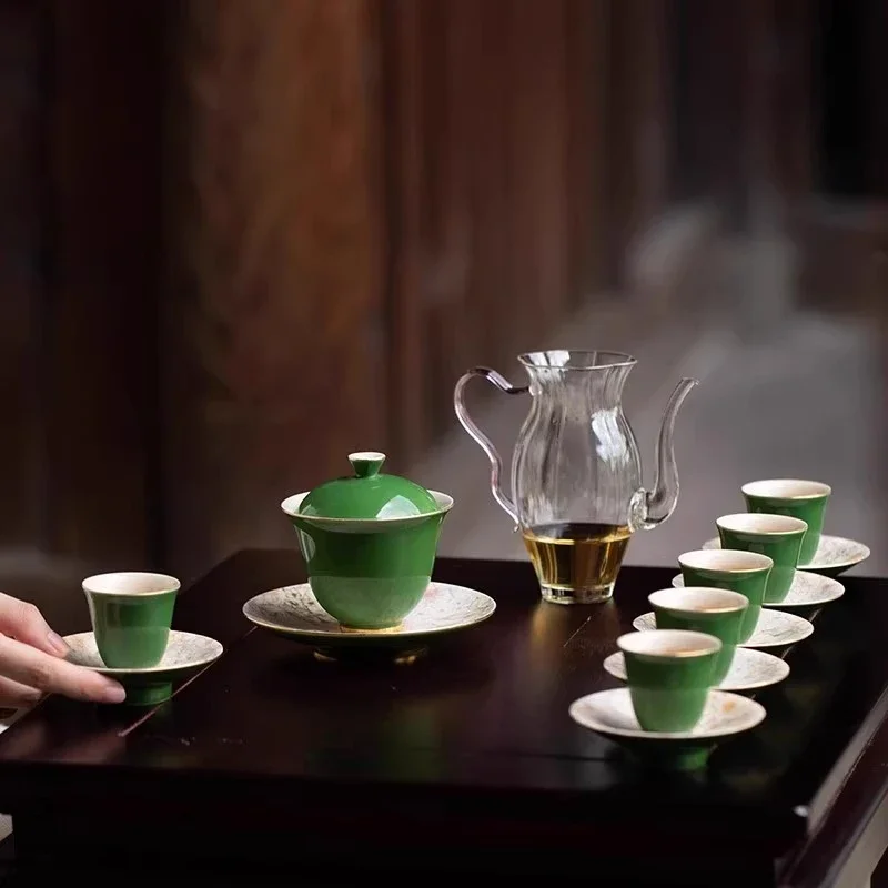 High-end Kung Fu tea set ceramic cover bowl teacup light luxury spring return Yan tea set gift box business office gift