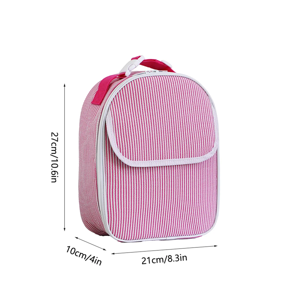 Striped Lunch Bag For Kids Seersucker Insulated With Portable Handle School Lunch Box Travel Picnic Beach Outdoor Camping