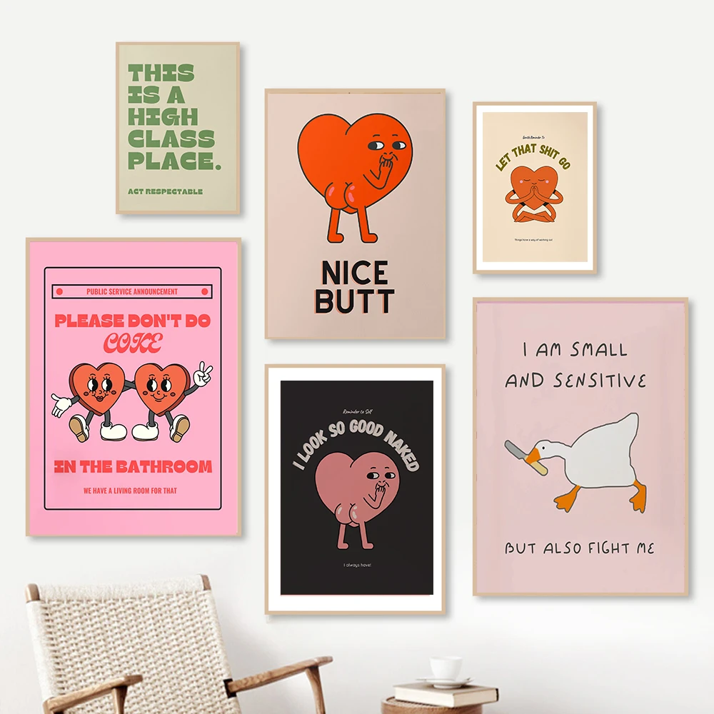Funny Bathroom Sign Canvas Prints and Poster Let That Shit Go Retro Heart Quotes Art Painting Wall Picture for Living Room Decor