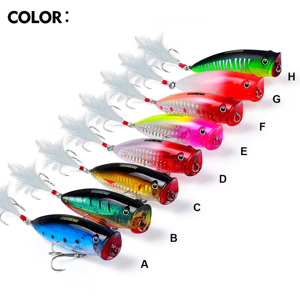 

PROBEROS 1pcs Fishing Lure Hard Plastic Popper Lure 8 Color 19.5g 8.5cm Crankbait Minnow Fishing Bait 4# Treble hook dw357