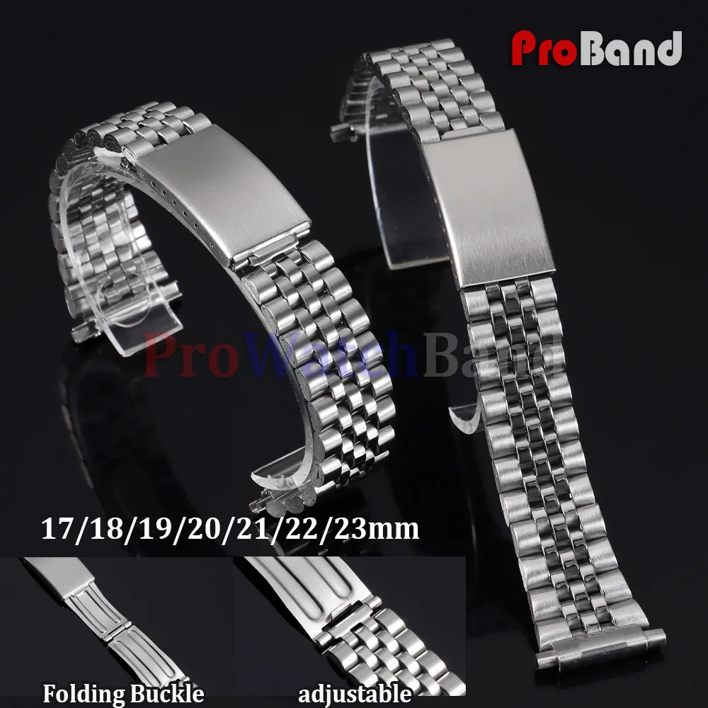 

High Quality Stainless Steel Watch Strap 17mm 18mm 19mm 20mm 21mm 22mm 23mm Flat Interface Bracelets with Tool Metal Watchband