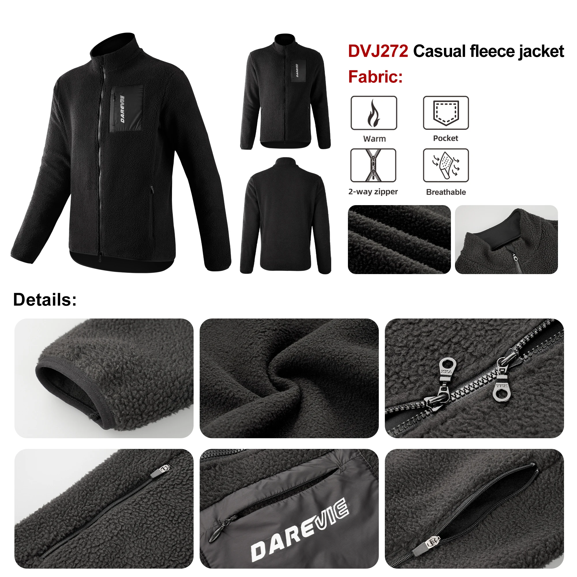 DAREVIE Jaquetas de ciclismo para o homem inverno manter quente à prova de vento casual jaqueta de lã 3 bolsos com zíper ao ar livre esportes jaquetas masculinas