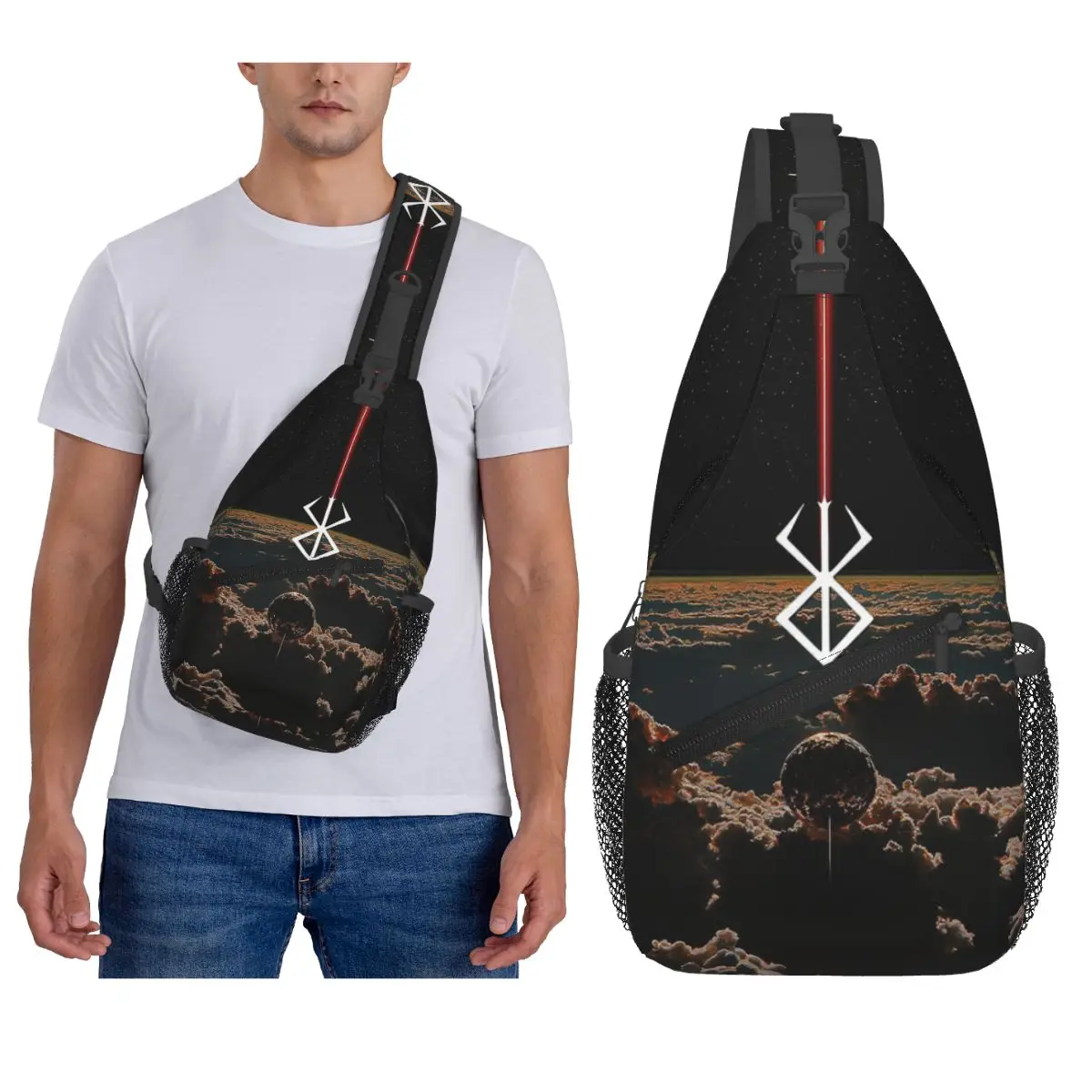 

Japan Anime Berserk Swordsman Manga Guts Chest Bag Men Sling Crossbody Backpack Chest Bag Traveling Hiking Daypack Shoulder Bag
