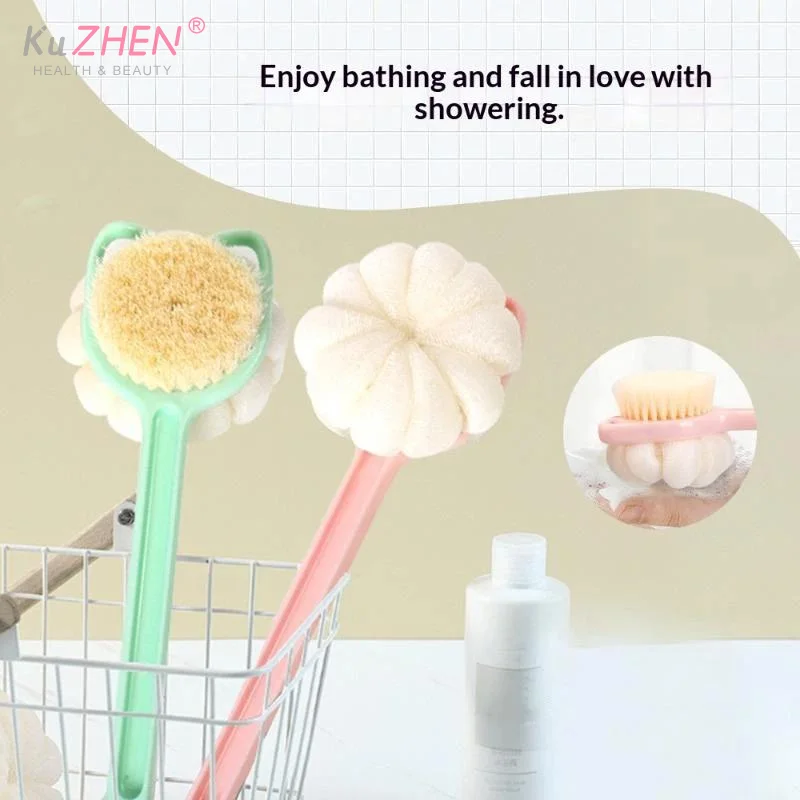 Long Handle Exfoliating Shower Brush Soft Body Scrubber Double Sided Back Cleaning Dirt Remover Massage Bathing Skin Care