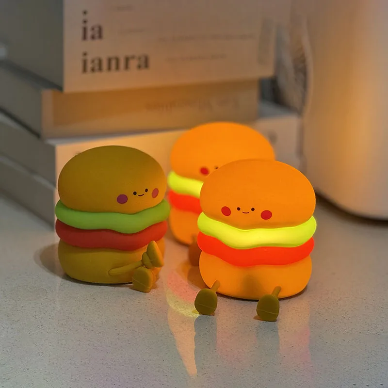 New Creative Gift Silicone Night Light, Maimen Burger Patting Light, Desk Lamp, Lighting Fixtures, Christmas Gift