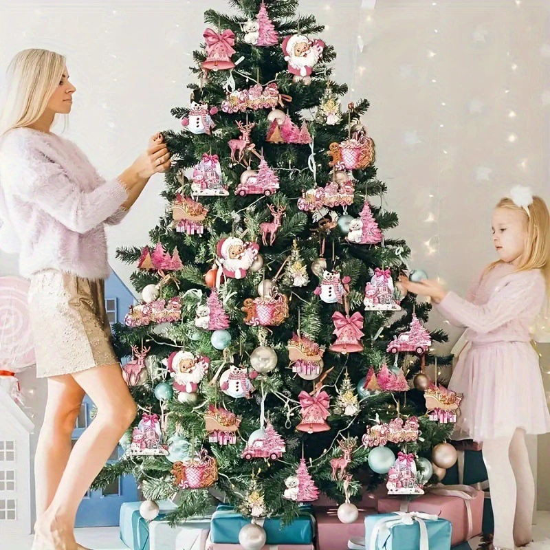 חג המולד ורוד סנטה קלאוס פעמונים שלג קישוט תפאורה סט עץ חג המולד ג 'ונגל elk עבות יותר