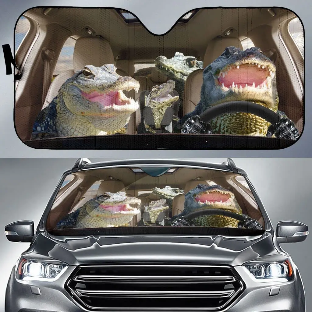 Laughing Alligator Team Driving Car Auto Sunshade for Windshield, Alligator Lovers Gifts, Uv Protector Front Window Sun Cover, W