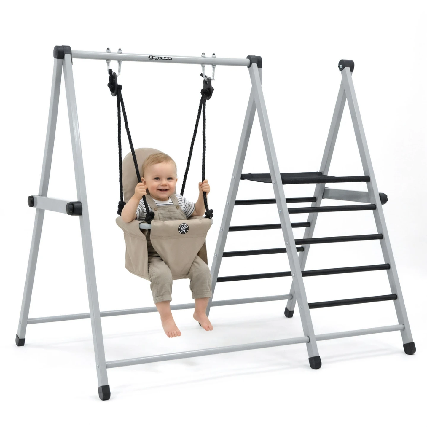 Hypermotion Opvouwbare 2-in-1 Schommelset met Ladder, Kinder Speelplaats, Stalen Frame voor Huis en Tuin, 9m+, Veilig Spelen