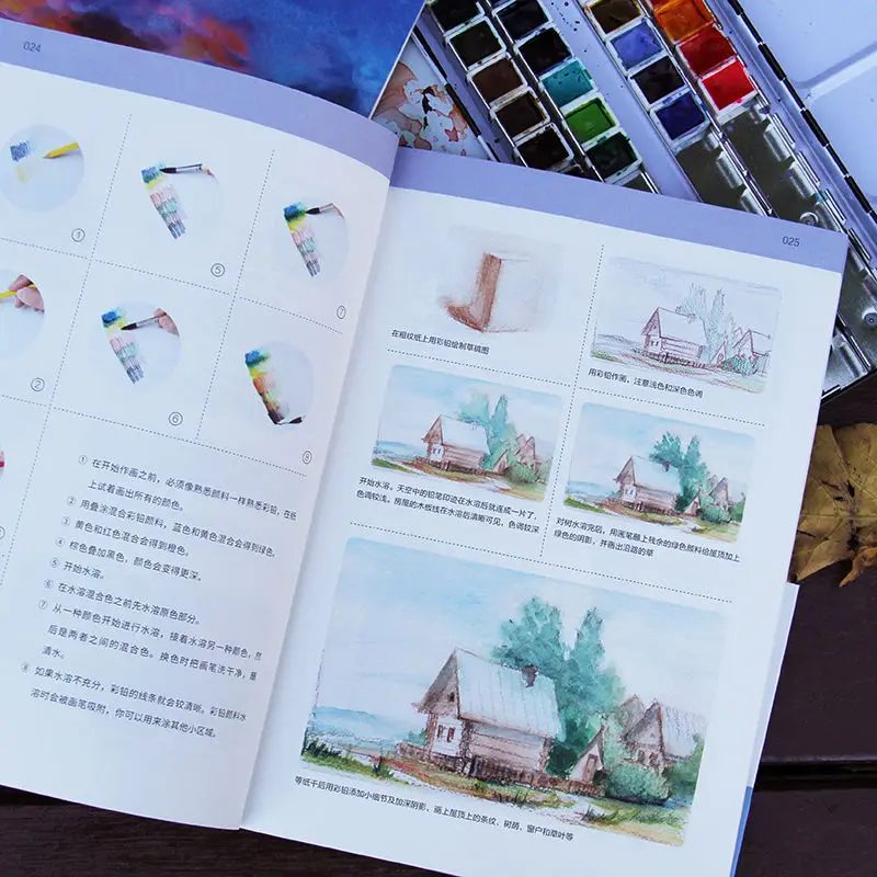 Lukisan Cat Air Buku Tutorial Belajar Mandiri Nol Belajar Dasar untuk Melukis Buku Sketsa Warna Cat Minyak Gouache