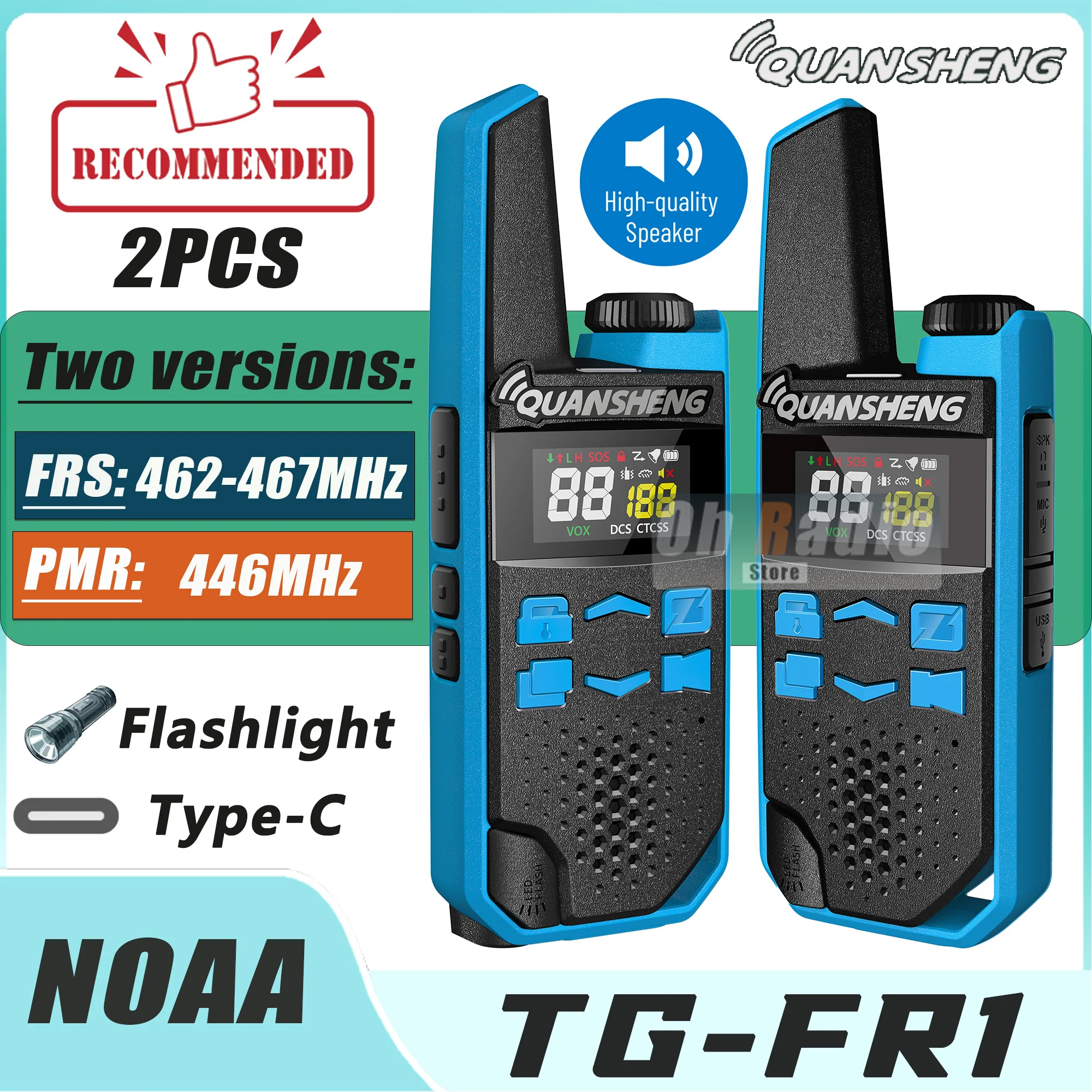 

2 шт. Радиостанции Quansheng TG-FR1, безлицензионные, версия PMR/FRS, зарядка Type-C, NOAA, VOX, выбор звуковых сигналов, фонарик, для походов