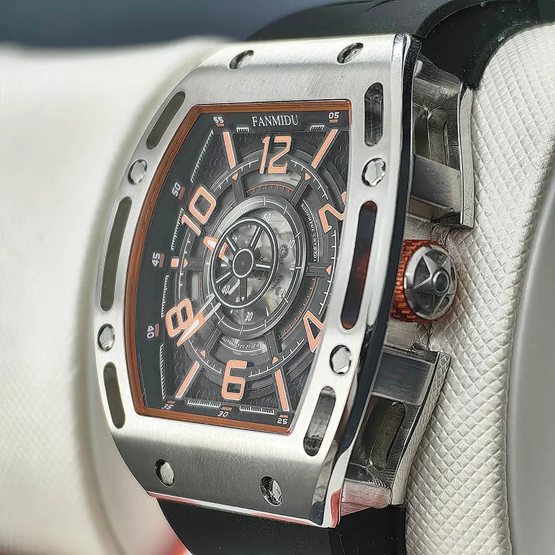 TVSILA Original Miyota Men's Automatic Mechanical Watch Stainless Steel Case Silicone Band Skeleton Waterproof Sport Wristwatch