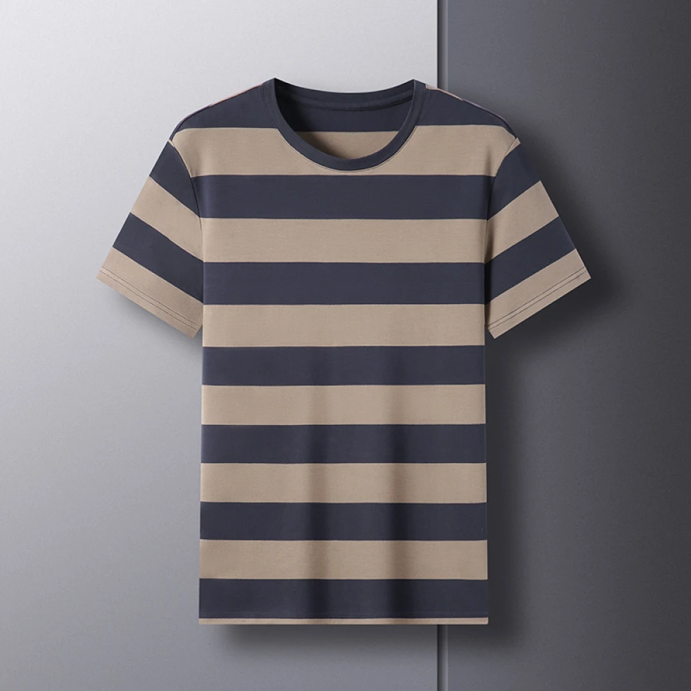 100% Cotton High Quality Horizontal Stripes Simple Fashion Men's T-shirt Classic Timeless O Neck Tops Casual Unisex Kid's Tees