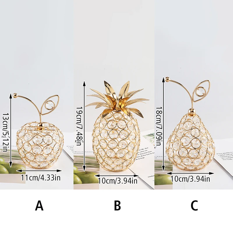 Creative Crystal Apple Ornaments Bling Rhinestone Pineapple Shape Miniatures Snow Pear Crafts Home Decoration Photography Props