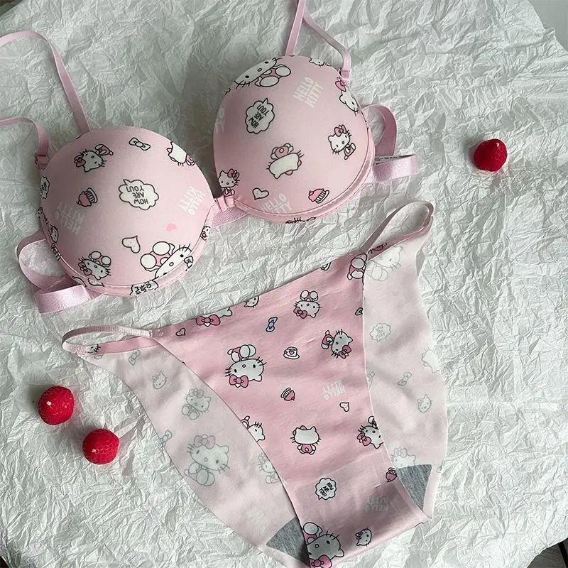 Cartoon Sanrios Hello Kitty Gathering Sweet and Cute Front Button Pure Desire Wearing Bra