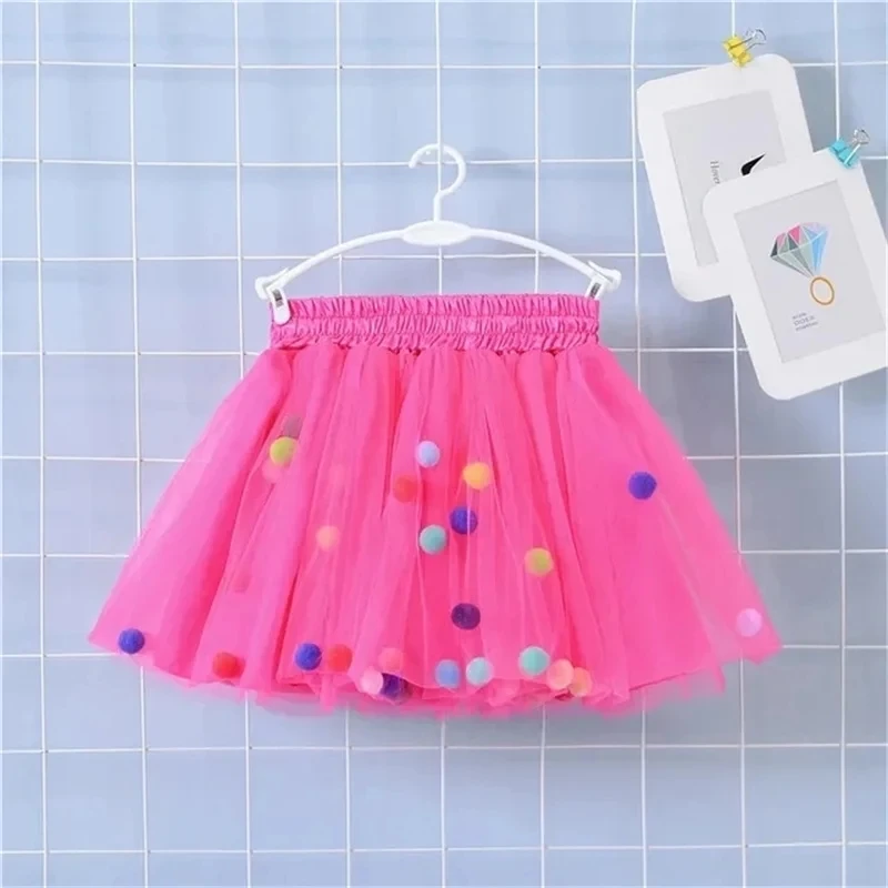 2024 New Arrival Infant Mulity Colorful Tulle Tutu Skirt Pom Pom Princess Mini Dress Children Clothing Pettiskirt Girl Clothes