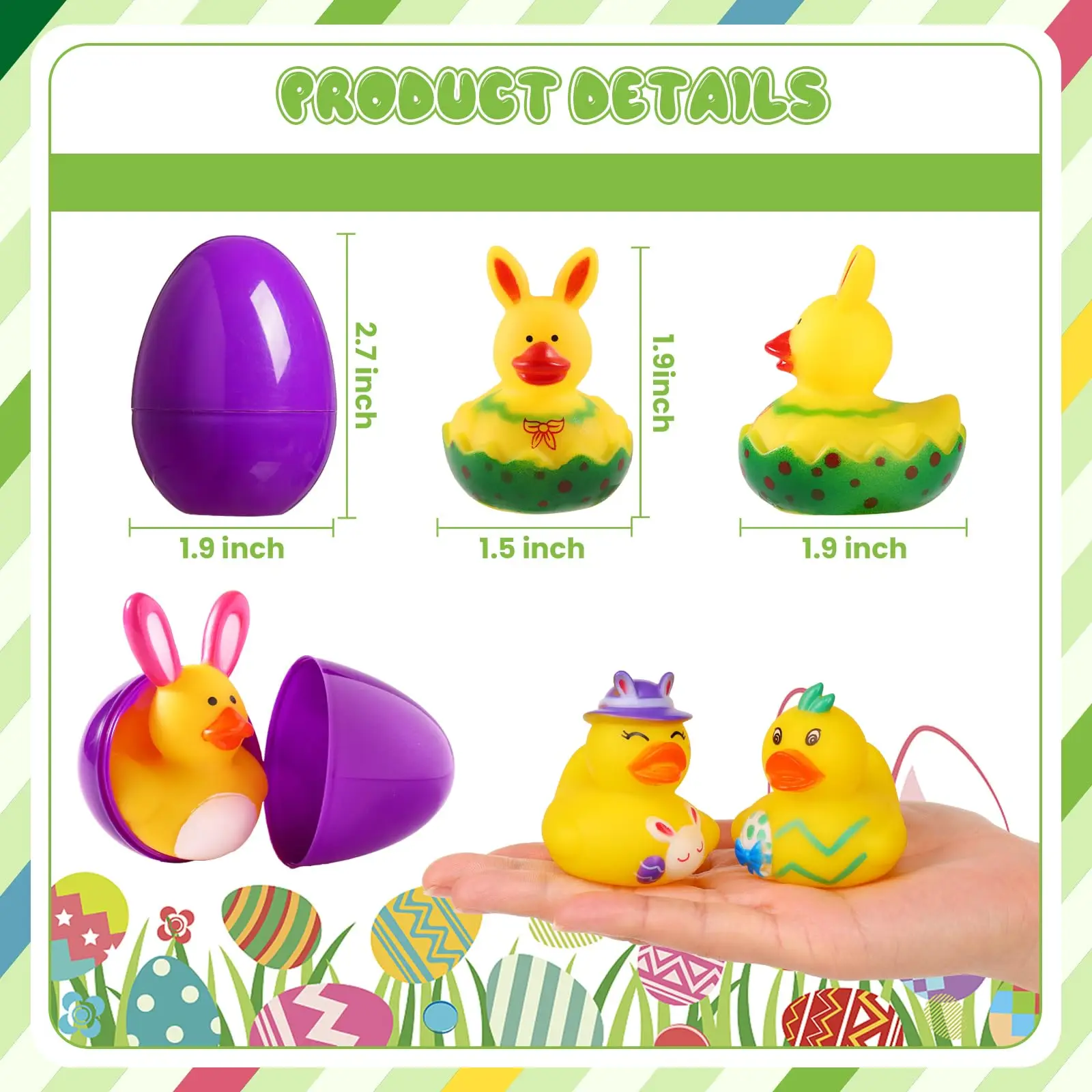 24 Set Easter Basket Stuffers for Kids,  Easter Eggs Fillers with Easter Rubber Ducks, Prefilled Easter Egg for Boy Girl