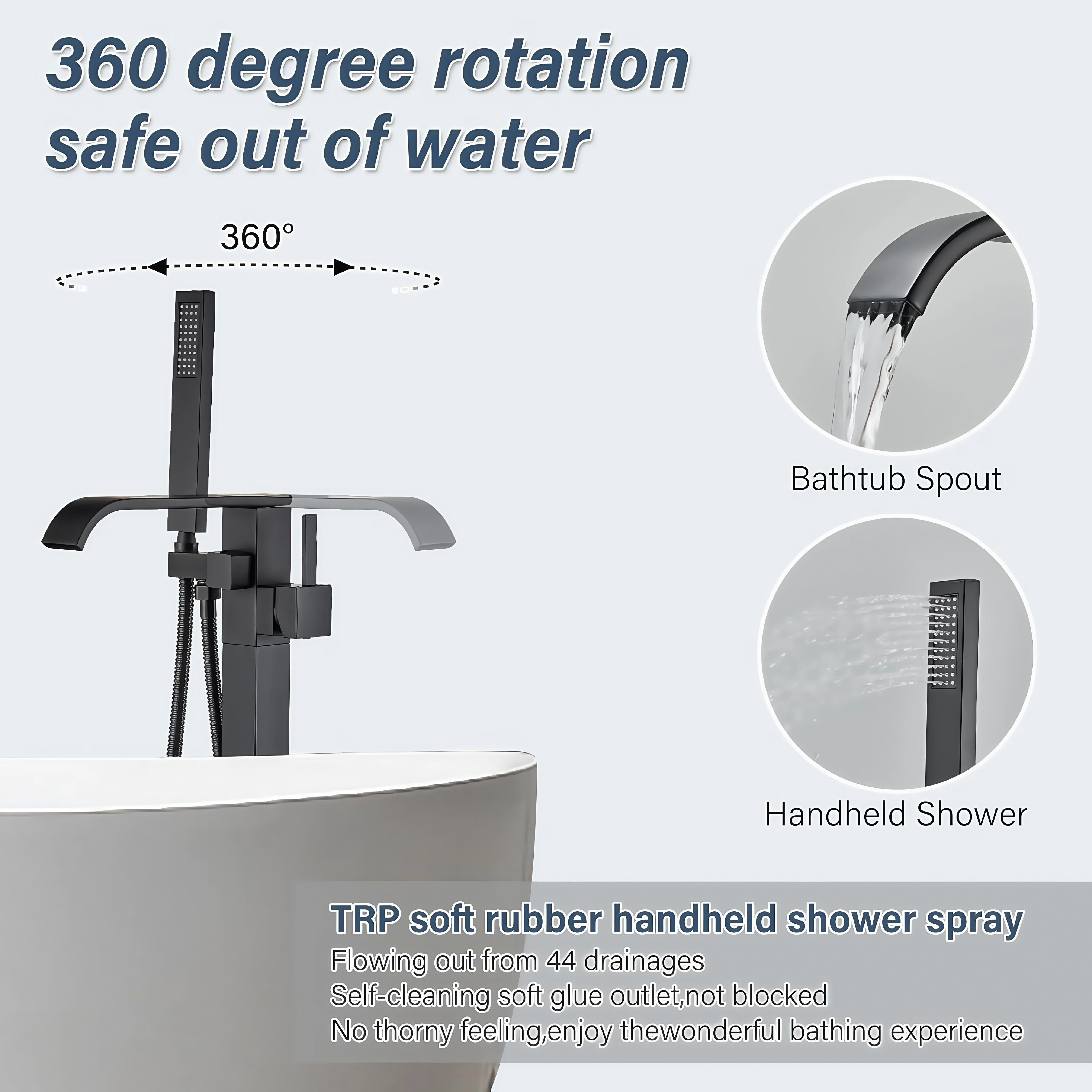 Freestanding Solid Brass Floor Mount Tub Filler Tub Faucet Sets Polished Chrome Surface Rain Rome Bathtub